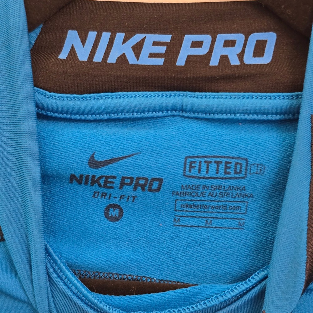 Nike Pro Dri-FIT Mens Blue Long Sleeve Mock Neck Fitted Compression Shirt Medium - Picture 3 of 8